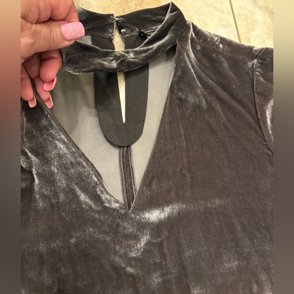 Madewell Crushed Velvet Choker Top Tunic In Ash Gray Size Large - Picture 10 of 11
